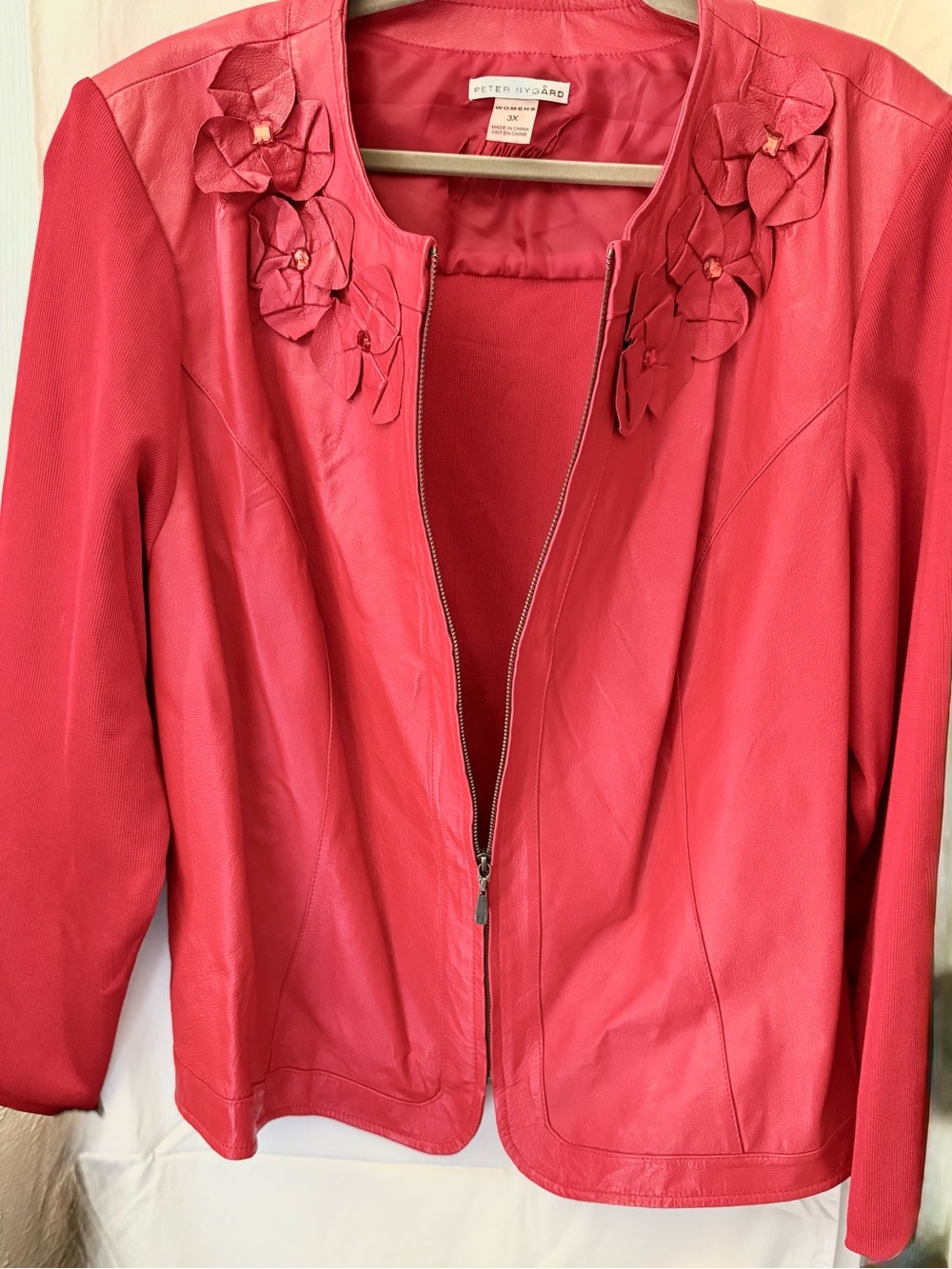 Peter Nygard Red Floral Leather Jacket
